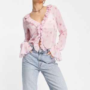 With tag! Brand new ASOS DESIGN frill neck volume sleeve top in pink floral
